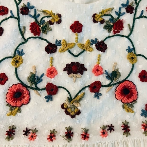 ZARA WOMENS CUTE WHITE FLUTTER SLEEVE EMBROIDERED TOP SIZE XS - Picture 9 of 15